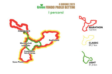 Light, Classic o Marathon: tutte le emozioni dei percorsi della Green Fondo Paolo Bettini 2023.